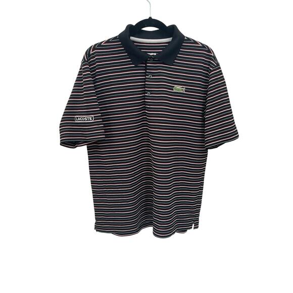 Lacoste Sport Polo Shirt Black White Red Striped Size 4 Medium - Picture 1 of 10